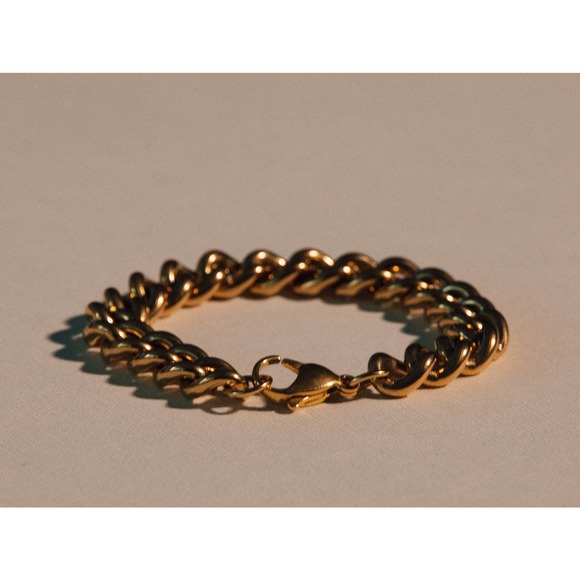 Sage 18k Gold Plated Stainless Steel Hypoallergenic Chunky Cuban Chain Bracelet - Picture 4 of 8